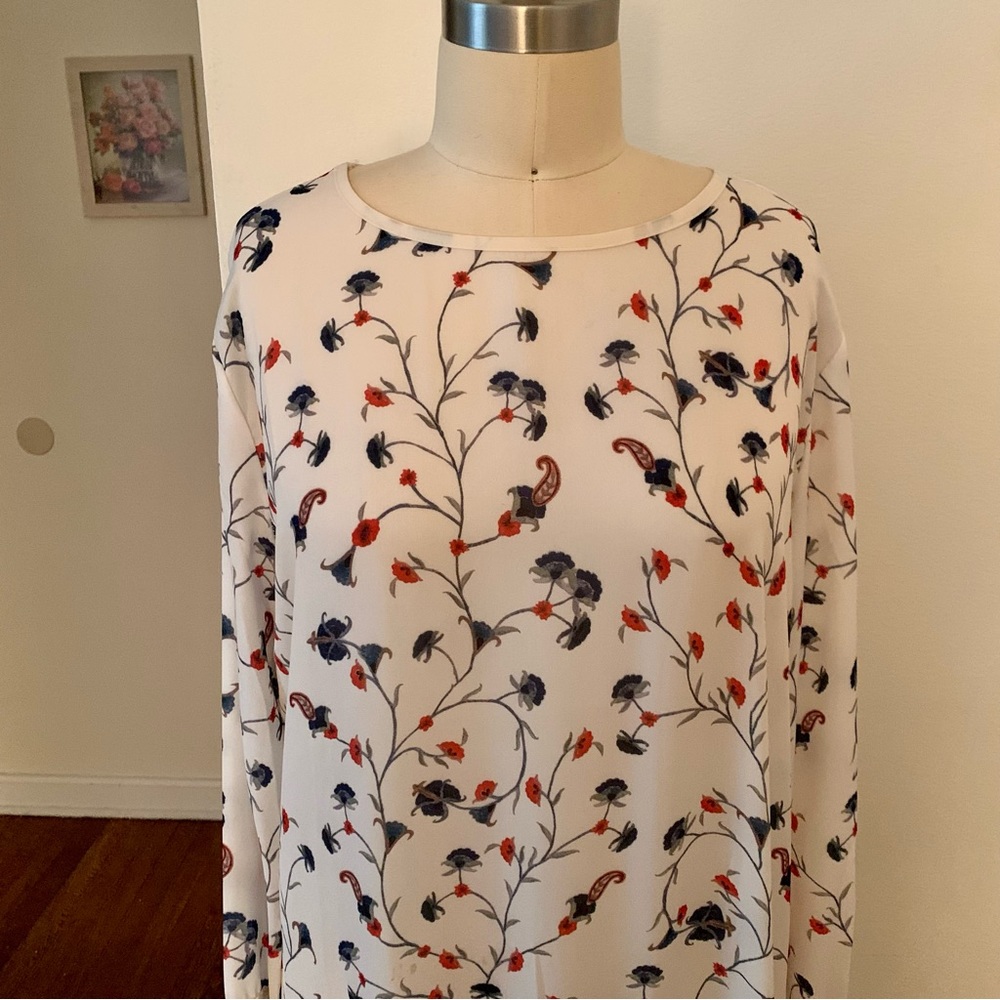 Y2K White Long Sleeved Floral Print Dress W/ Layered Fringe Hems